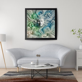 Etheral Abstrakt Ansikte med Floden Inslag Canvastryck