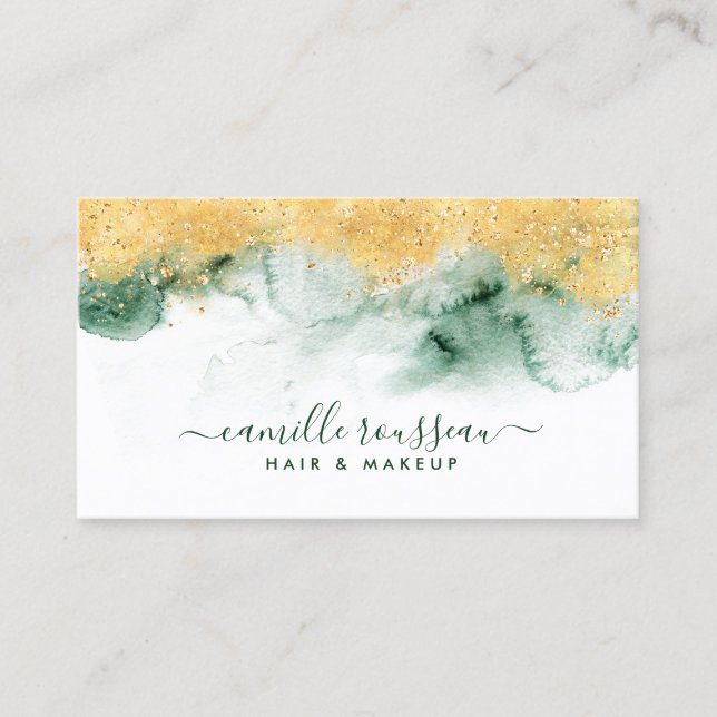 Etheral Abstrakt Watercolor Glitter Visitkort (Framsida)
