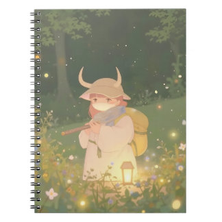Etheral Anime Girl with Horns in Whimsical Meadow Anteckningsbok