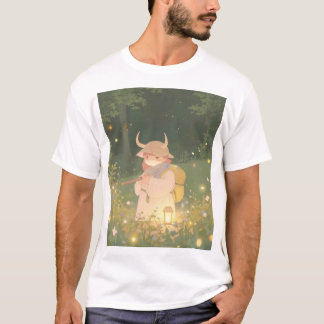 Etheral Anime Girl with Horns in Whimsical Meadow T Shirt