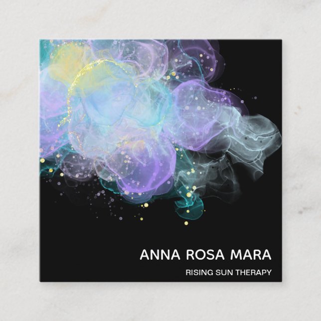 *~* Etheral AP46 Guld Glitter Logotyp Abstrakt QR Fyrkantigt Visitkort (Framsida)