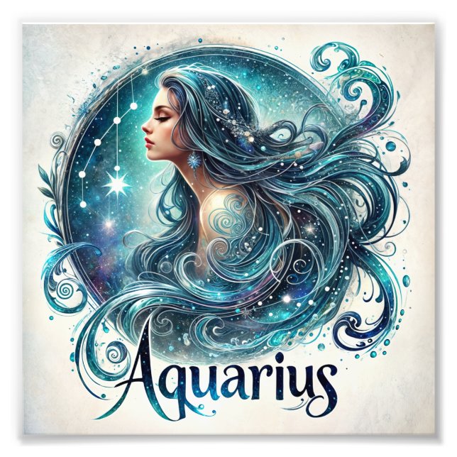 Etheral Aquarius Zodiac Fototryck (Framsidan)