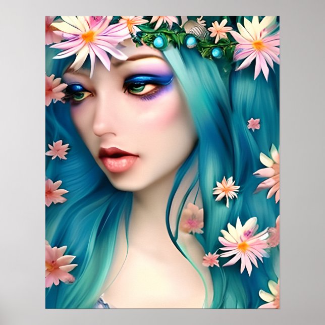 Etheral Art | Vackert Fairy med Blue Hair Poster (Framsidan)