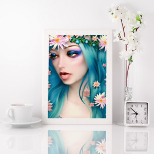 Etheral Art Vackert Fairy med Blue Hair Poster