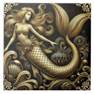 Etheral Baroque Golden Sjöjungfru Kakelplatta