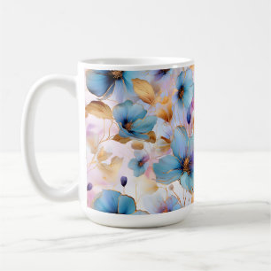 Etheral Blåa blommor i soft Pastels Alcohol Bläck Kaffemugg
