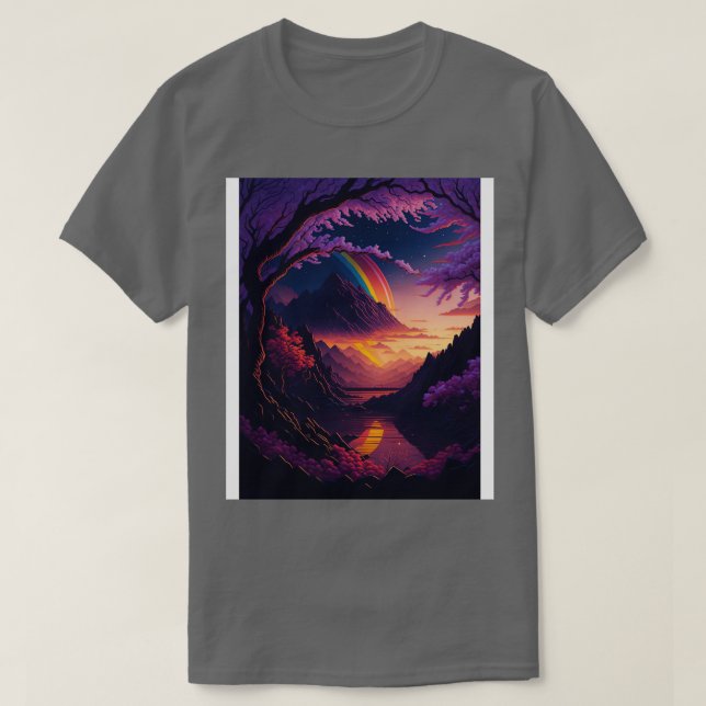Etheral Blommar Sunset Serenity och Rainbow Refl T Shirt (Design framsida)
