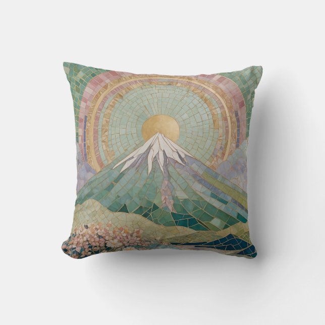 Etheral Bloom: Pastel Mosaic Volcano i Vår Kudde (Framsida)