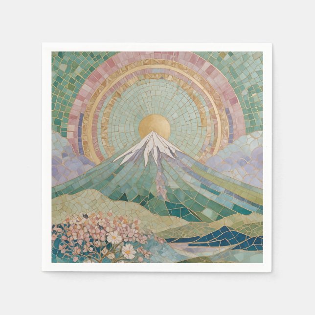 Etheral Bloom: Pastel Mosaic Volcano i Vår Pappersservett (Framsidan)