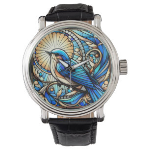Etheral Blue Bird Perched on Window Armbandsur