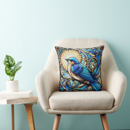 Etheral Blue Bird Perched on Window Kudde