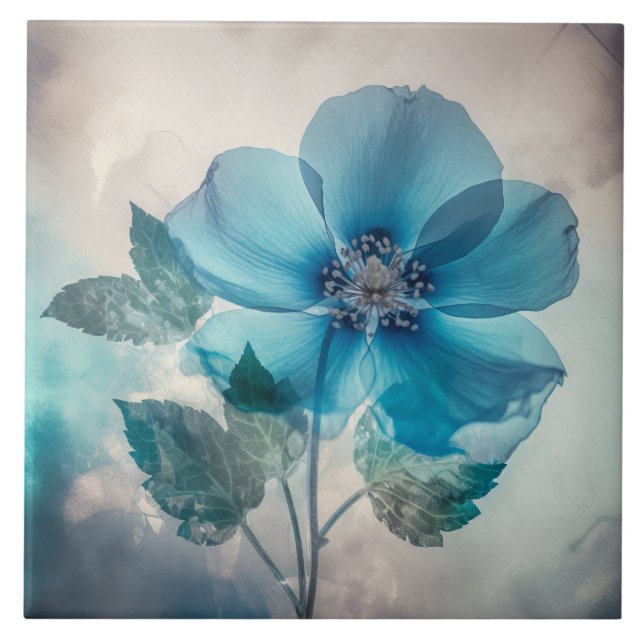 Etheral Blue-Blommar Kakelplatta (Framsidan)