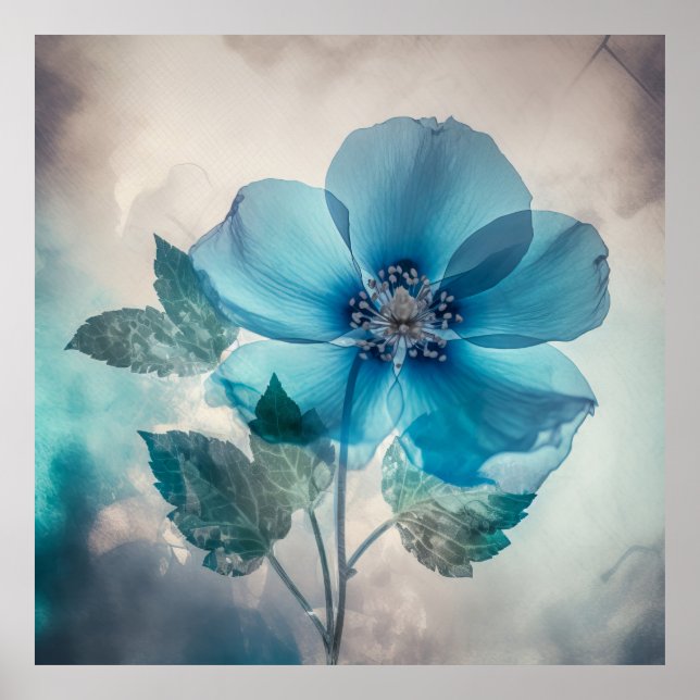 Etheral Blue-Blommar Poster (Framsidan)