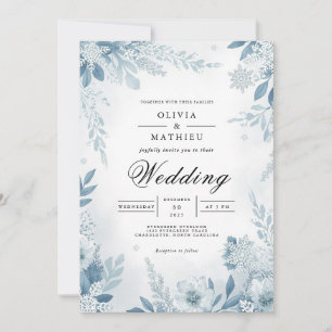 Etheral Blue Blommar Winter Wedding Inbjudningar
