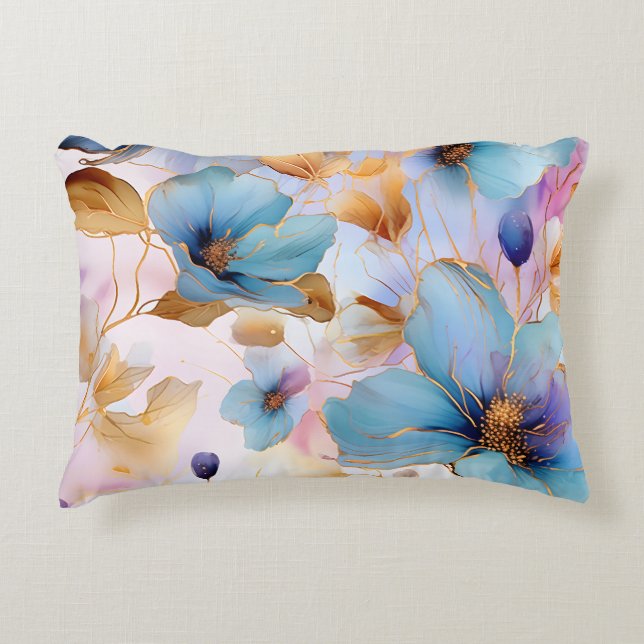 Etheral Blue Blommigt Alcohol Bläck accent Pillow Prydnadskudde (Framsidan)