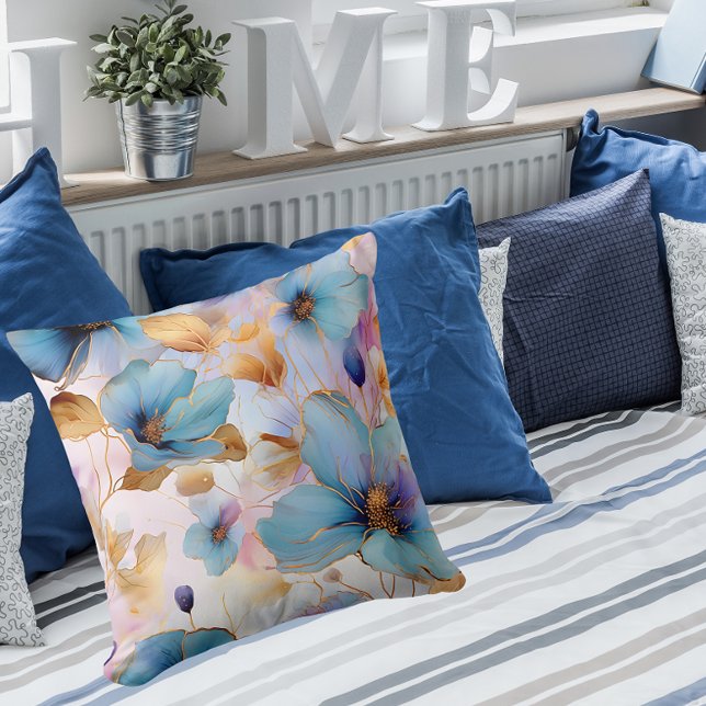 Etheral Blue Blommigt Alcohol Bläck Kudde (Skapare uppladdad)