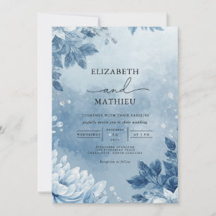 Etheral Blue Botanical Romantik Bröllop Inbjudningar