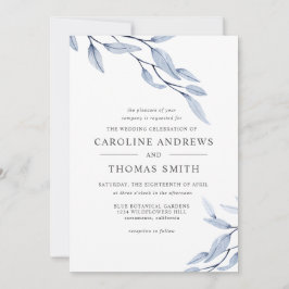 Etheral Blue | Elegant Botaniskt Löv bröllop Inbjudningar