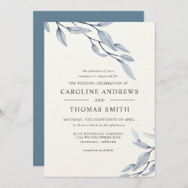 Etheral Blue | Elegant Botaniskt Löv bröllop Inbjudningar