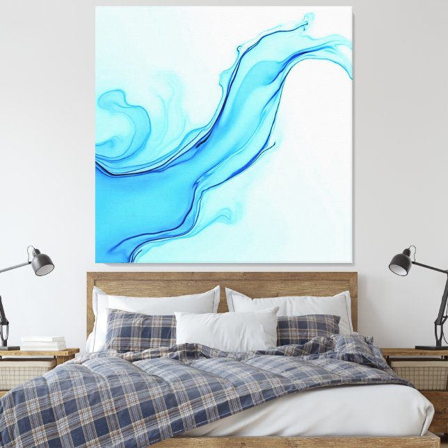 Etheral Blue Liquid Art Swirls Canvastryck (Insitu (sovrum))