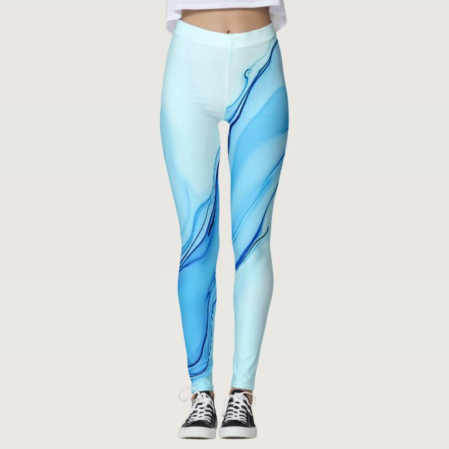 Etheral Blue Liquid Art Swirls Leggings (Framsida)