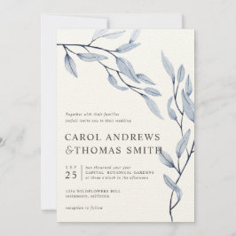 Etheral Blue | Lodrät Botaniskt Löv bröllop Inbjudningar