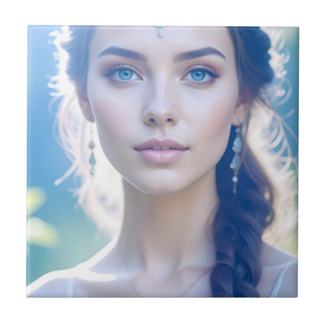 Etheral Blue Ögon Porträtt Tile Art Kakelplatta (Framsidan)