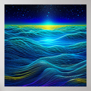 Etheral Blue Vågar och Ocean Sunset Poster