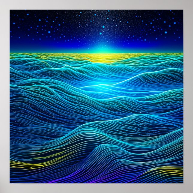 Etheral Blue Vågar och Ocean Sunset Poster (Framsidan)