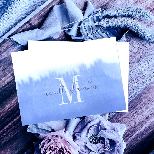 Etheral Blue Watercolor Monogram Anteckningskort (Skapare uppladdad)