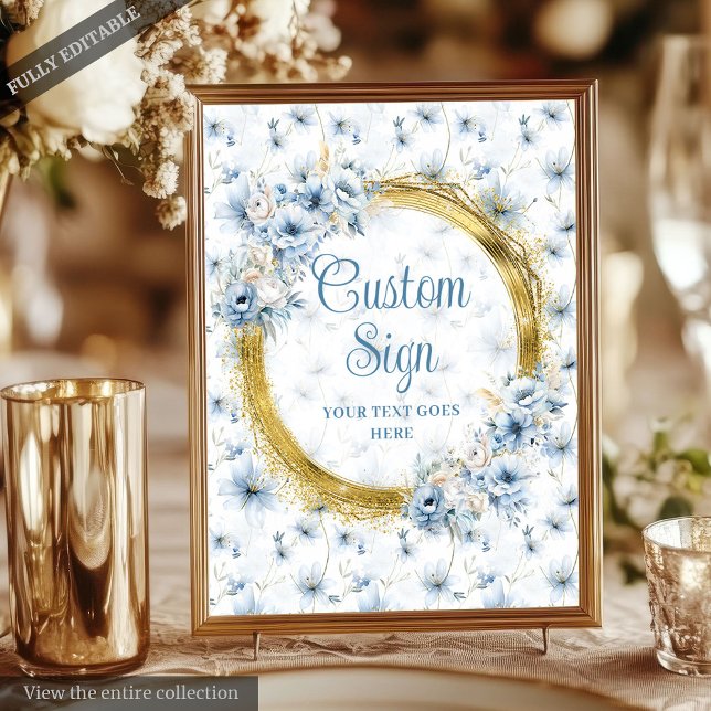 Etheral Bohemian Pastel Blue Guld Bröllop Poster (Ethereal Bohemian Pastel Blue Gold Wedding Sign)