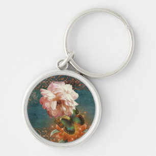 Etheral Butully och Peony Teal and Peach Rund Silverfärgad Nyckelring