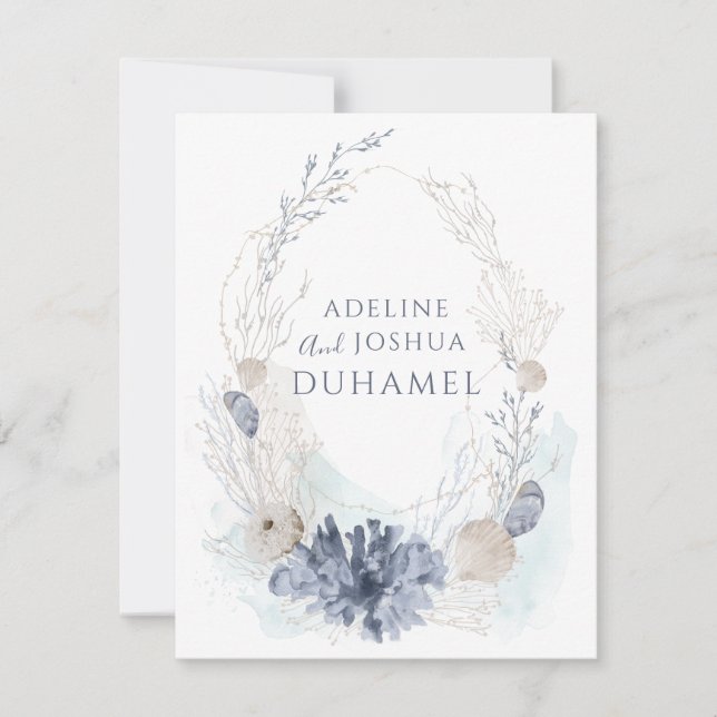 Etheral Coastal Coral Seashell Couple Anteckningskort (Framsida)