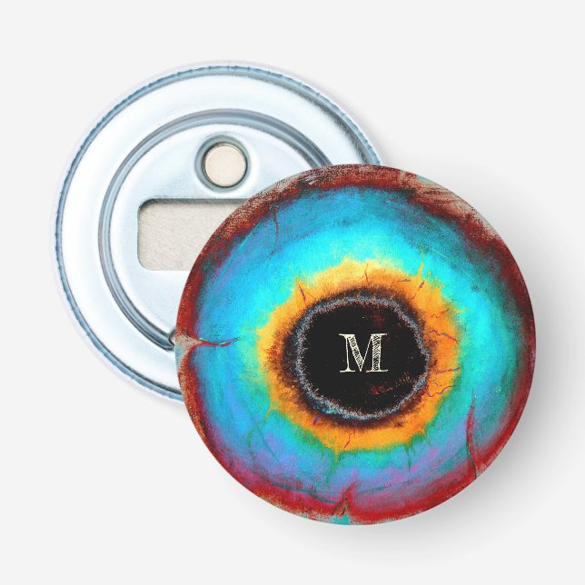 Etheral Cosmic Öga Monogram Vibrant Abstrakt Art Flasköppnare (Framsidan)