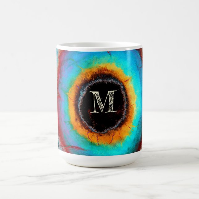 Etheral Cosmic Öga Monogram Vibrant Abstrakt Art Kaffemugg (Center)