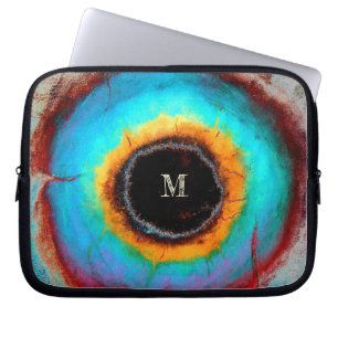 Etheral Cosmic Öga Monogram Vibrant Abstrakt Art Laptop Fodral