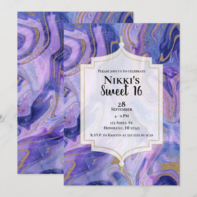 Etheral Cotton Candy Marble Glam Sweet 16 Party Inbjudningar (Fram/baksida)