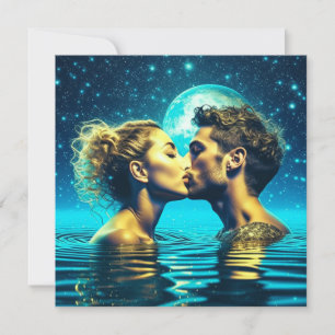 Etheral Couple Kissing i reflektionen Måne Vatten Kort