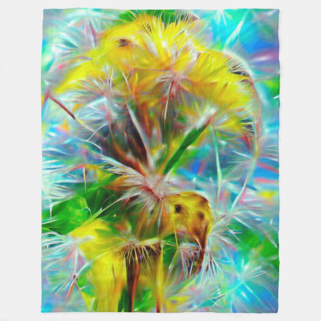 Etheral Dandelions i Neon Dreamscape Fleecefilt (Framsidan)