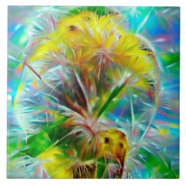 Etheral Dandelions i Neon Dreamscape Kakelplatta