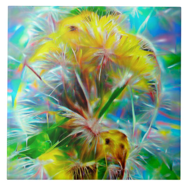 Etheral Dandelions i Neon Dreamscape Kakelplatta (Framsidan)