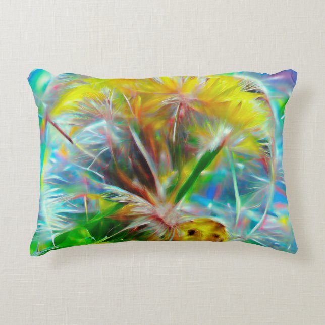 Etheral Dandelions i Neon Dreamscape Prydnadskudde (Framsidan)