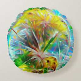 Etheral Dandelions i Neon Dreamscape Rund Kudde