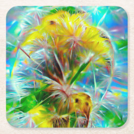 Etheral Dandelions i Neon Dreamscape Underlägg Papper Kvadrat