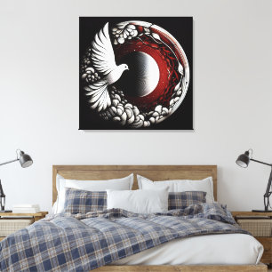 Etheral Dove Planet - Noir Bläck och Red Mandala Canvastryck
