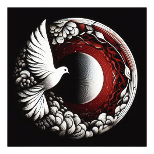 Etheral Dove Planet - Noir Bläck och Red Mandala Fototryck