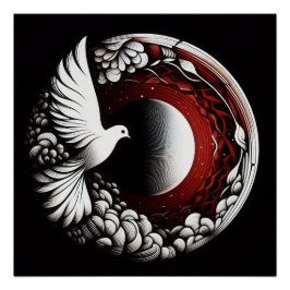 Etheral Dove Planet - Noir Bläck och Red Mandala Perfect Poster