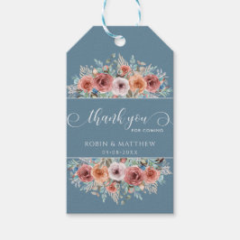 Etheral Dusty Blue, Peach-Blommigt Presentetikett