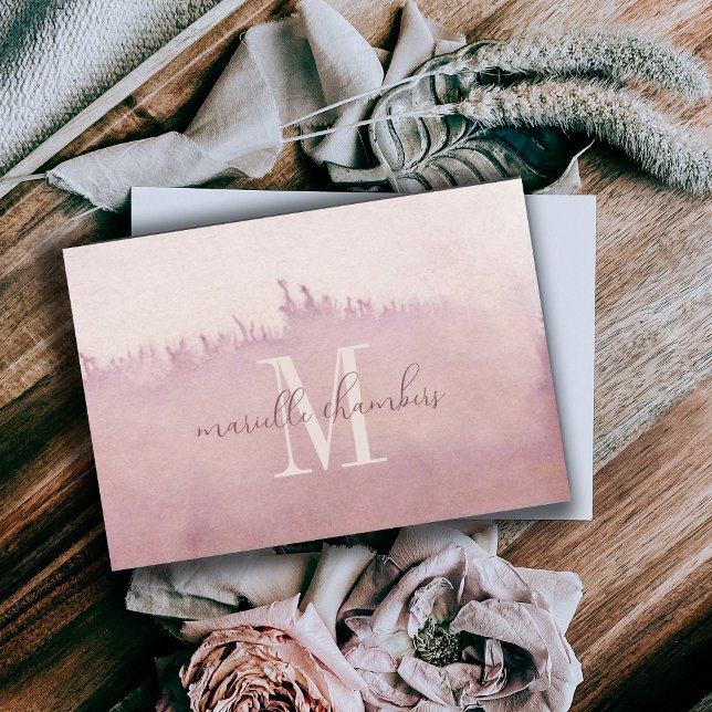Etheral Dusty Ro Watercolor Monogram Anteckningskort (Skapare uppladdad)
