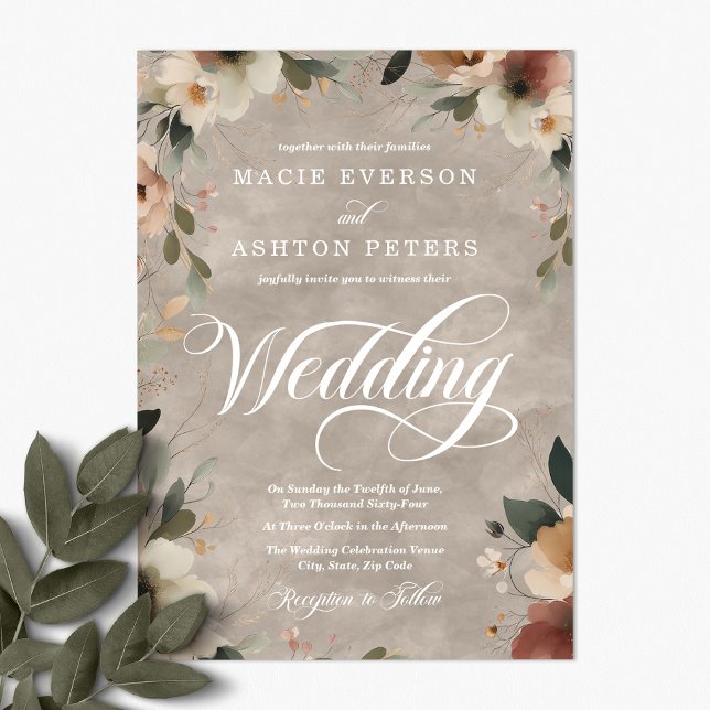 Etheral Elegance Beige Ecru Watercolor Bröllop Inbjudningar (Step into a world where love and nature intertwine, with our Ethereal Elegance Invites.)